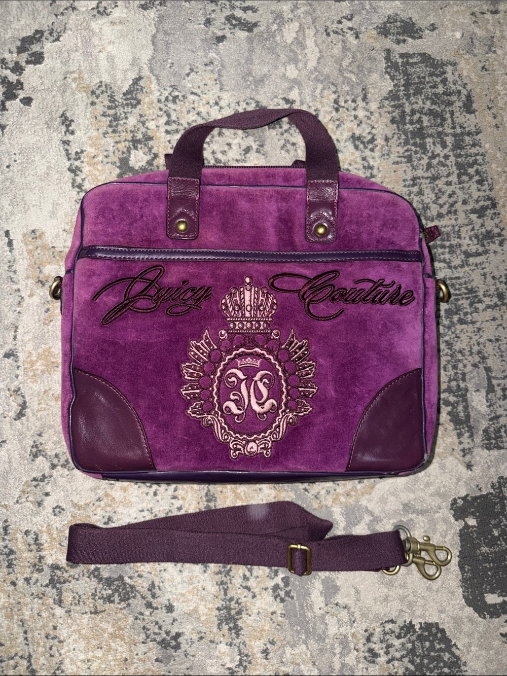 Vintage - Juicy Couture Y2K Purple Suede Laptop Bag with Embroidered Crest